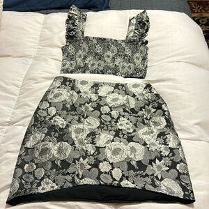 Jacquard crop top and dress outfit